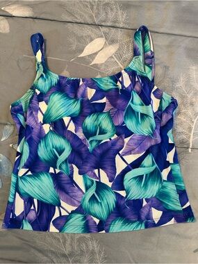 EUC/LIKE NEW Women’s Tropical Leaf Tankini Top in Teal & Blue Sz 12